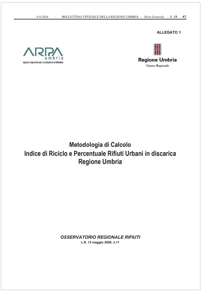 Metodologia di Calcolo Indice di Riciclo e Percentuale Rifiuti Urbani in discarica /&nbsp;R. Umbria 2026